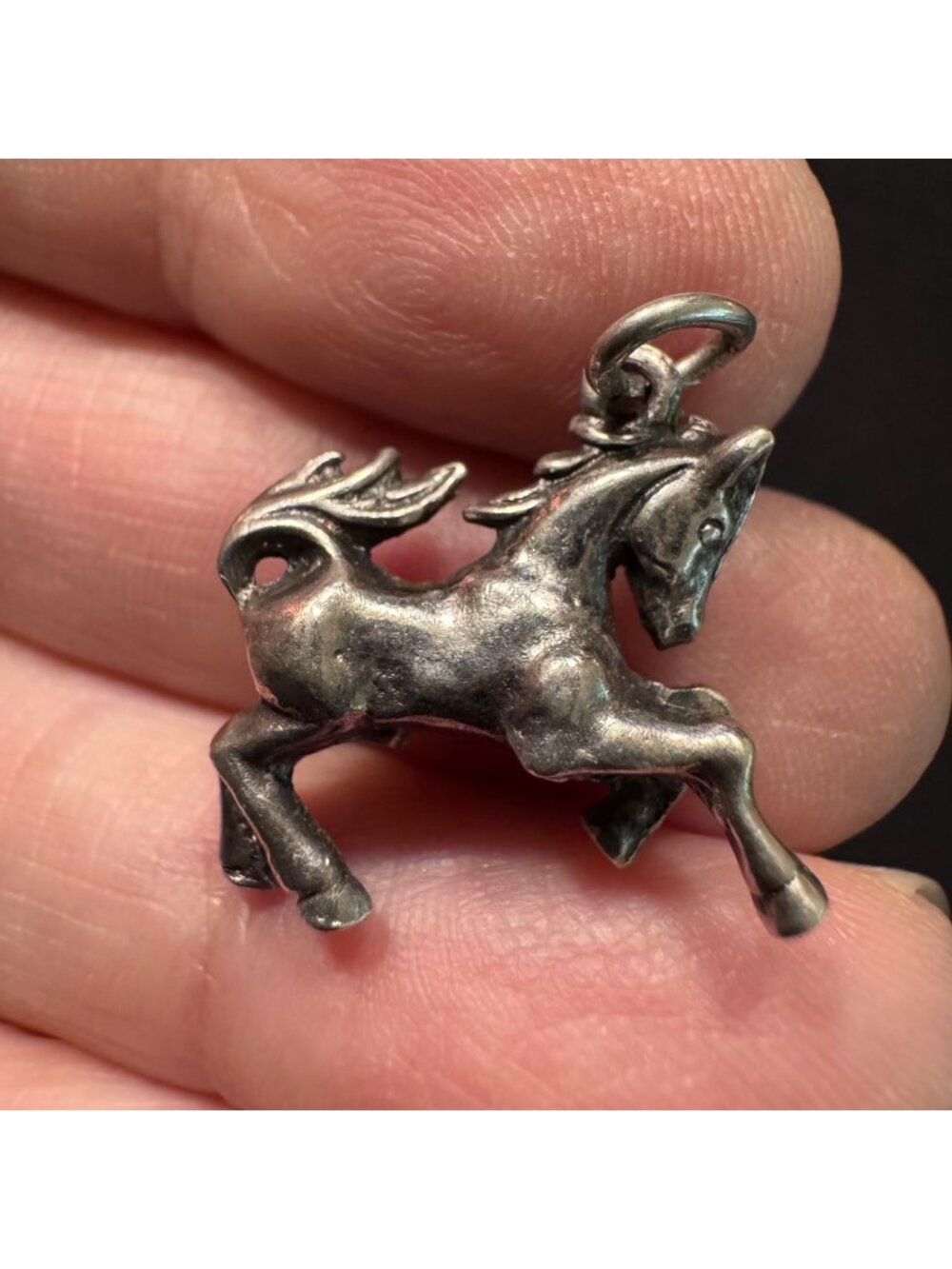 Solid Sterling Silver 925 Three Dimensional Horse Charm Size 1" Length